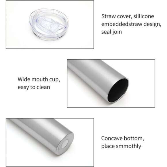 20 oz Stainless Steel Skinny Tumbler Insulated, Slim & Craft-Ready with Lid - Picture 4 of 5